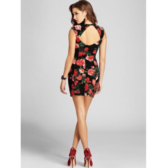 GUESS Claudia Red Black Floral Dress - Picture 2 of 3